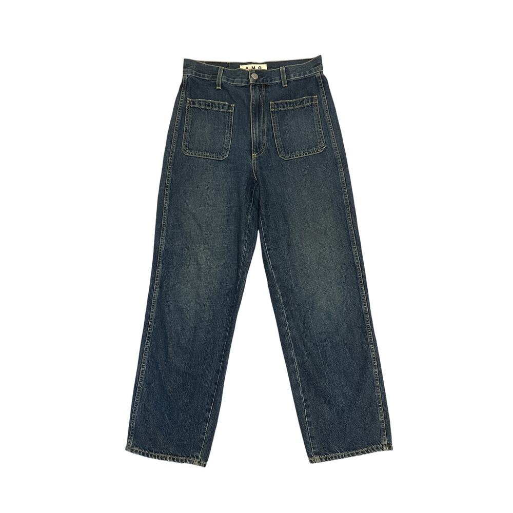 Women 28 AMO Patch Pocket Jeans Eternal Blue High Rise Wide Leg Cropped Denim